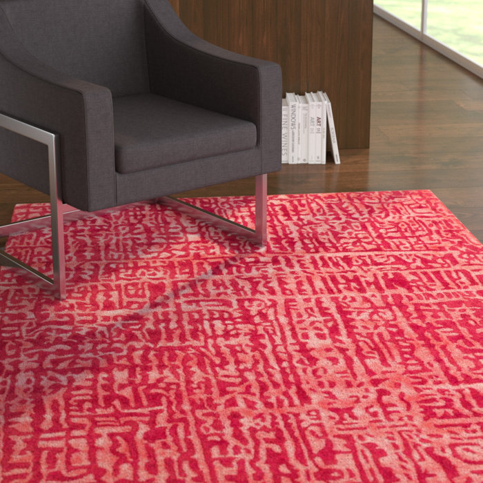 Ebern Designs Ruthie Handmade Wool Dark Red/Pink Area Rug Wayfair